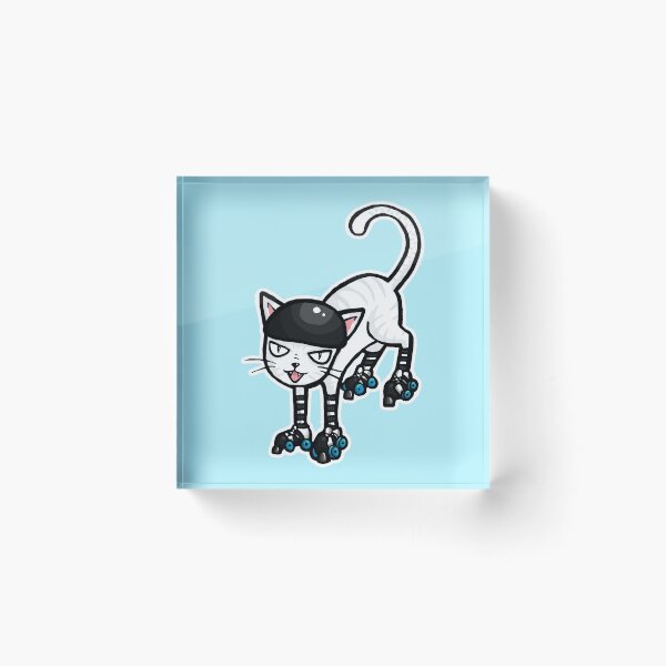 Item preview, White cat on Quad Skates designed and sold by RockRollerDerby.