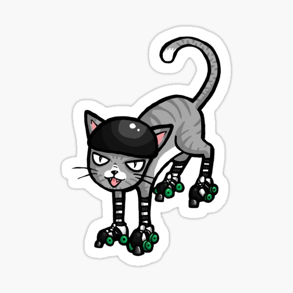 Item preview, Grey tabby cat on Quad Skates designed and sold by RockRollerDerby.