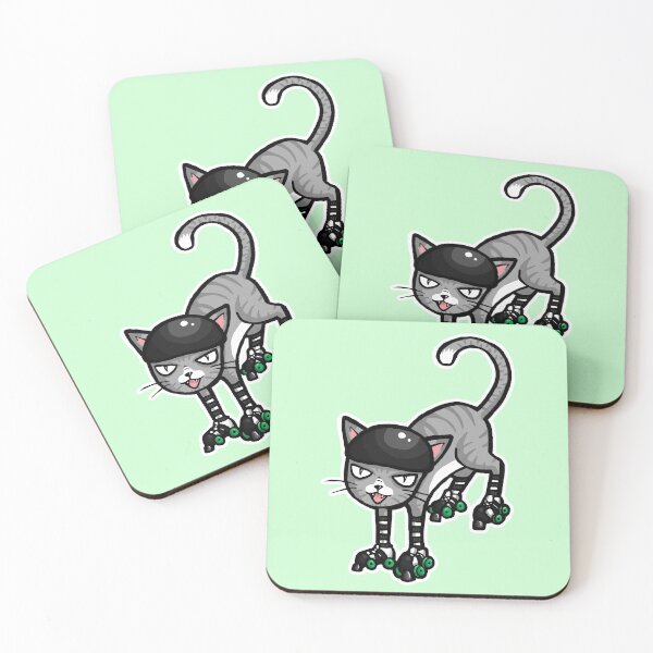 Item preview, Grey tabby cat on Quad Skates designed and sold by RockRollerDerby.