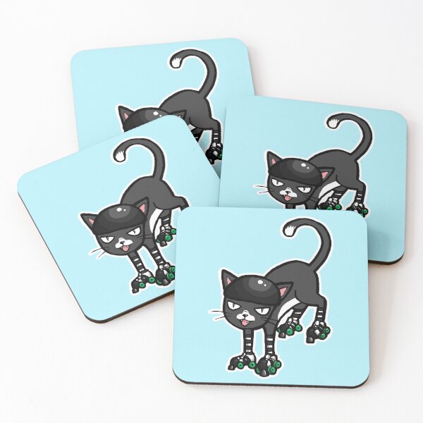 Item preview, Black cat on Quad Skates designed and sold by RockRollerDerby.