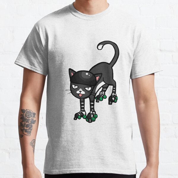 Item preview, Black cat on Quad Skates designed and sold by RockRollerDerby.