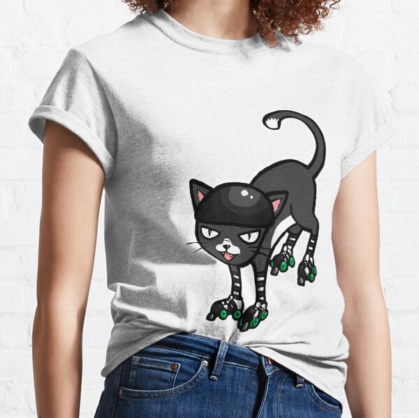 Item preview, Black cat on Quad Skates designed and sold by RockRollerDerby.