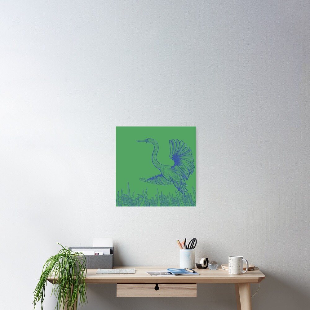 Egret Flying Over Rice Poster