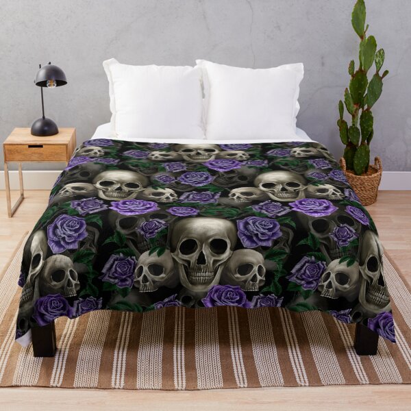 Item preview, Skulls and purple roses designed and sold by BlueMothShop.