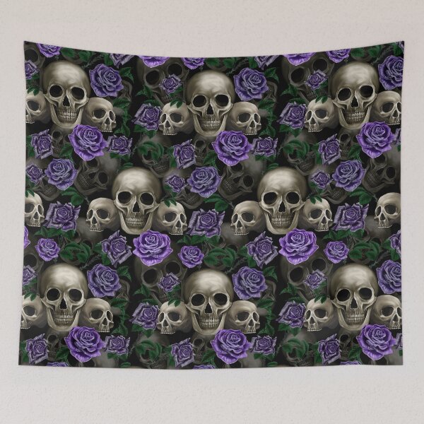 Item preview, Skulls and purple roses designed and sold by BlueMothShop.