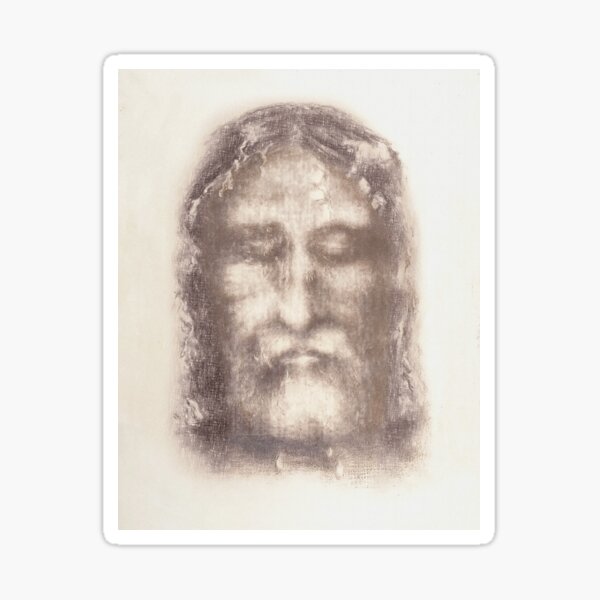 Shroud of Turin Face of Jesus Christ with Crown of Thorns Beige Vintage Background Painting HD High Quality Sticker