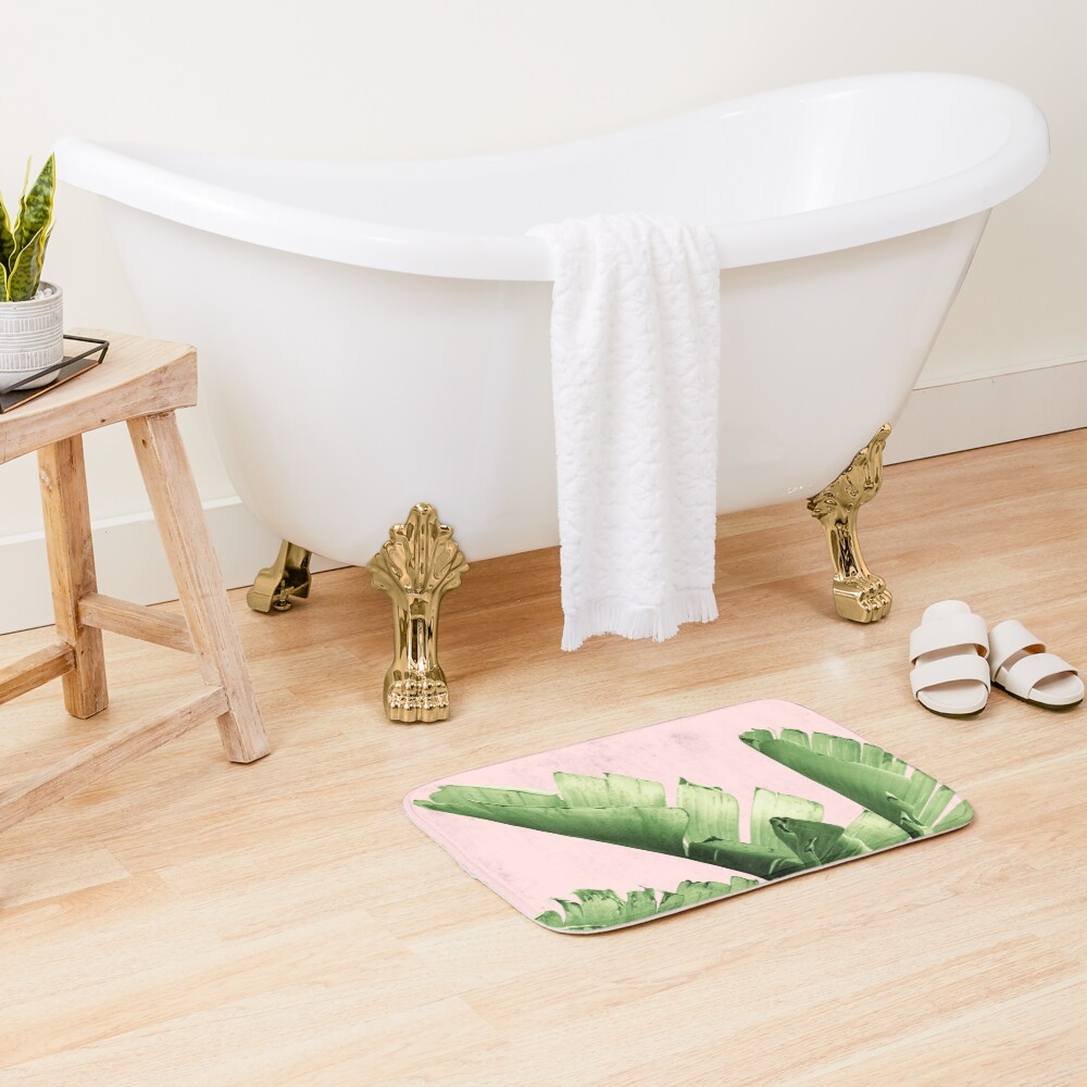 Blush Banana Leaves Dream #12 #tropical #decor #art Bath Mat