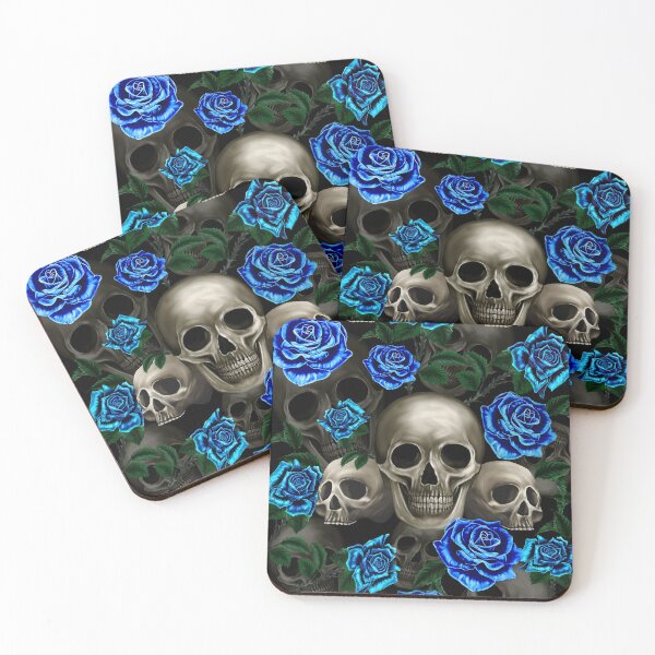 Item preview, Skulls and blue roses designed and sold by BlueMothShop.