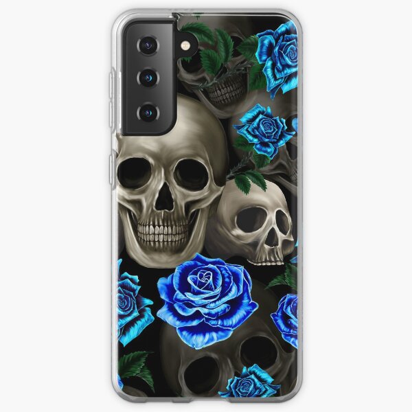Skulls and blue roses Samsung Galaxy Soft Case