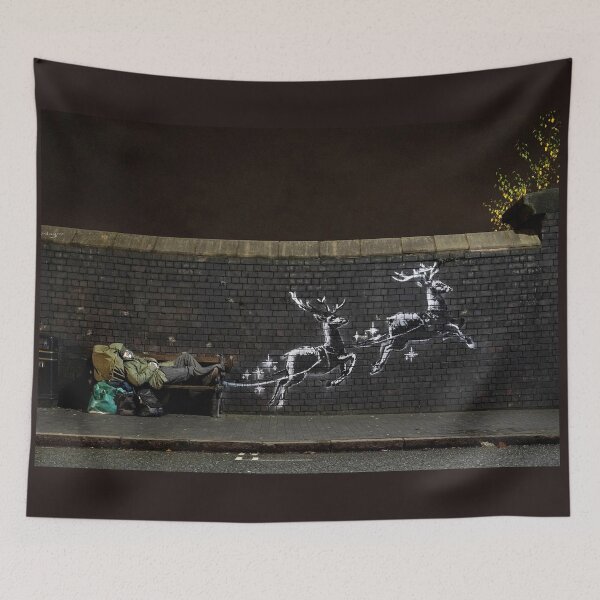 Item preview, Banksy Christmas Homelessness Reindeer Mural designed and sold by TrainWreckTees.