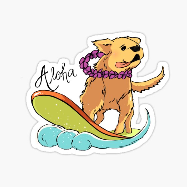Aloha Surfing Dog Sticker