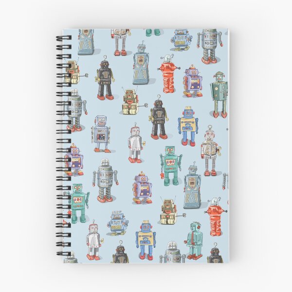 Item preview, Retro Vintage Robots in sky blue designed and sold by Valerie Hamill.