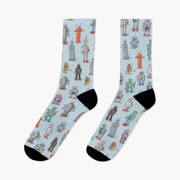 Item preview, Retro Vintage Robots in sky blue designed and sold by Valerie Hamill.