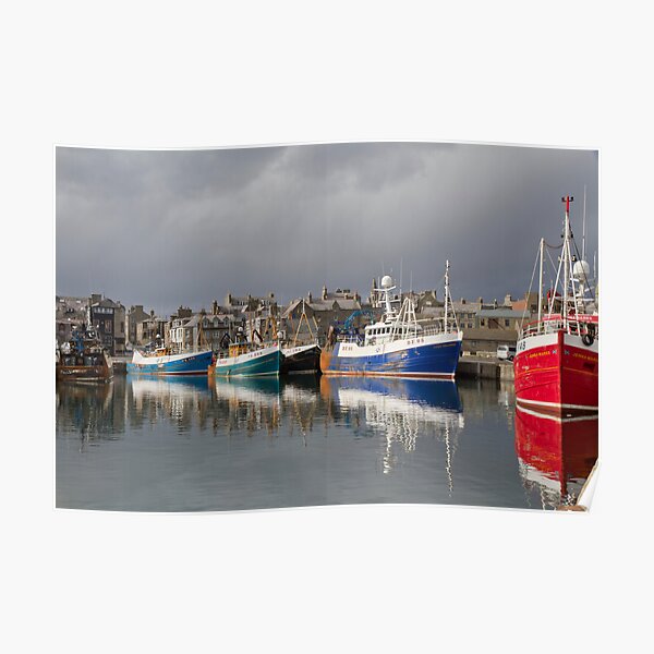 Fraserburgh Colourful Fishing Boats Harbour Scene Poster