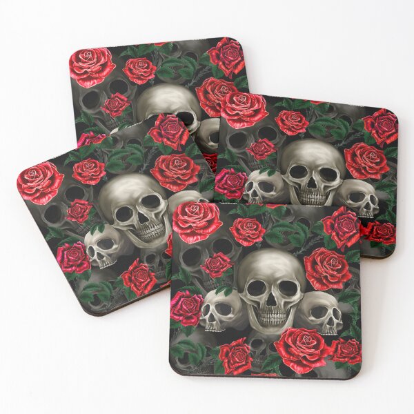 Item preview, Skulls and red roses designed and sold by BlueMothShop.