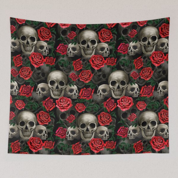 Item preview, Skulls and red roses designed and sold by BlueMothShop.
