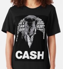 Johnny Cash Design with Song Titles in Background Slim Fit T-Shirt