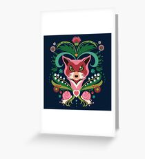 Pink FOX Portrait with Snails Greeting Card