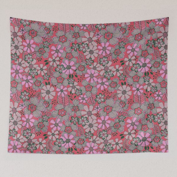Item preview, Fanciful Flowers, linen, Red designed and sold by Palifino.