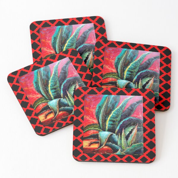 Item preview, RED-BLACK PATTERNED DESERT AGAVE CACTI ART designed and sold by sharlesart.