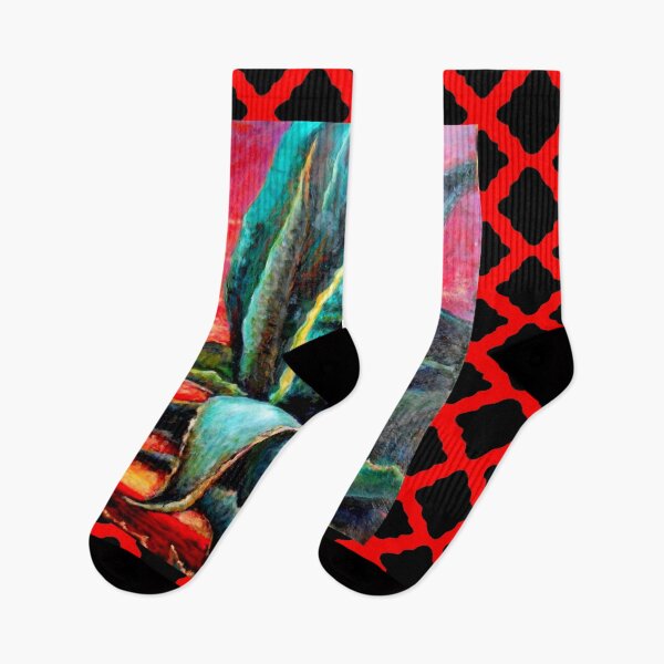 Item preview, RED-BLACK PATTERNED DESERT AGAVE CACTI ART designed and sold by sharlesart.