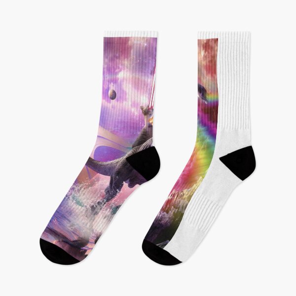 Item preview, Rainbow Laser Space Cat On Dinosaur Eating Pizza designed and sold by SkylerJHill.