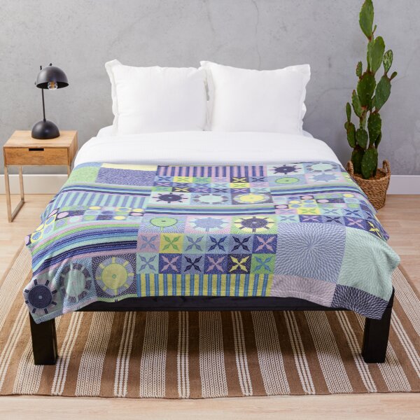 Grandma's Pretty Faux Crocheted Blanket in Blue, Purple, Pink, Green and Yellow Pastel Color Throw Blanket