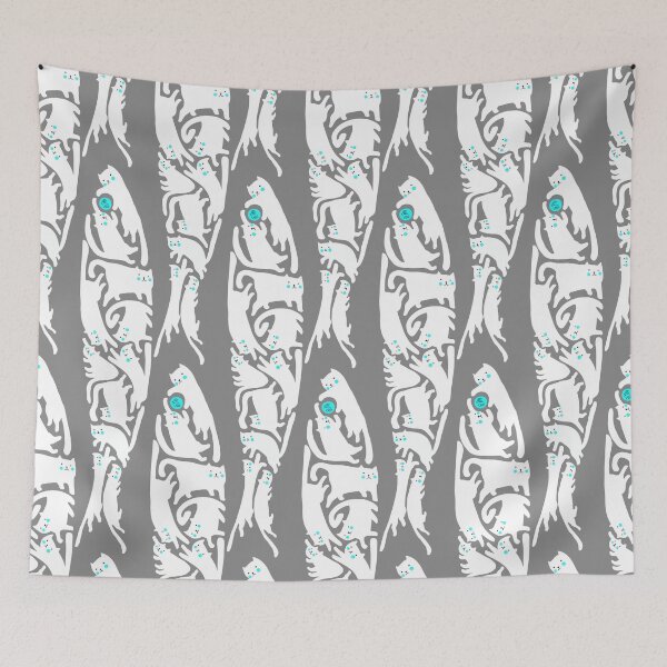 Item preview, Divertidos gatos blancos en forma de pez - Dibujos animados de amantes de los gatos designed and sold by Karelia Blum.