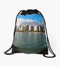 Waikiki Beach, Honolulu OAHU Drawstring Bag