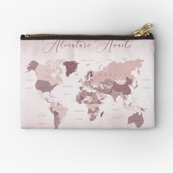 Item preview, La aventura aguarda el mapa mundial en Blush Pink y Cranberry designed and sold by UrbanEpiphany.