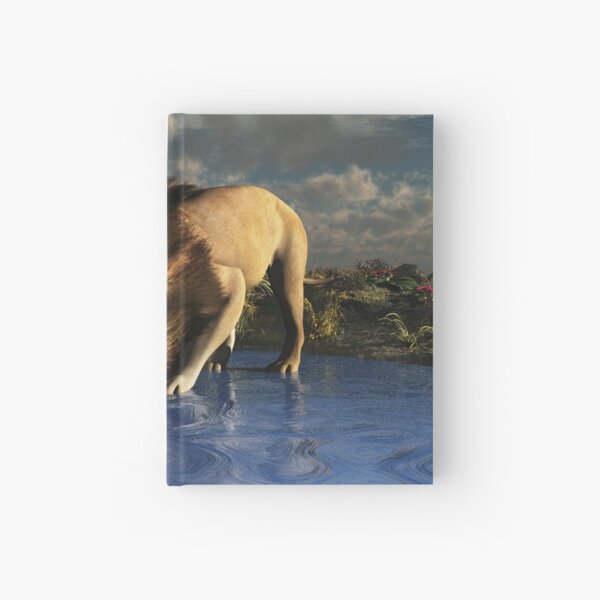 Lion Drinking at Waterhole Hardcover Journal