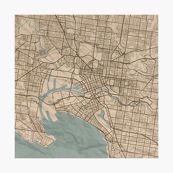 Melbourne Sepia Map Photographic Print