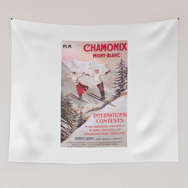 Item preview, 1910 France Chamonix Skiing PLM Travel Poster designed and sold by retrographics.