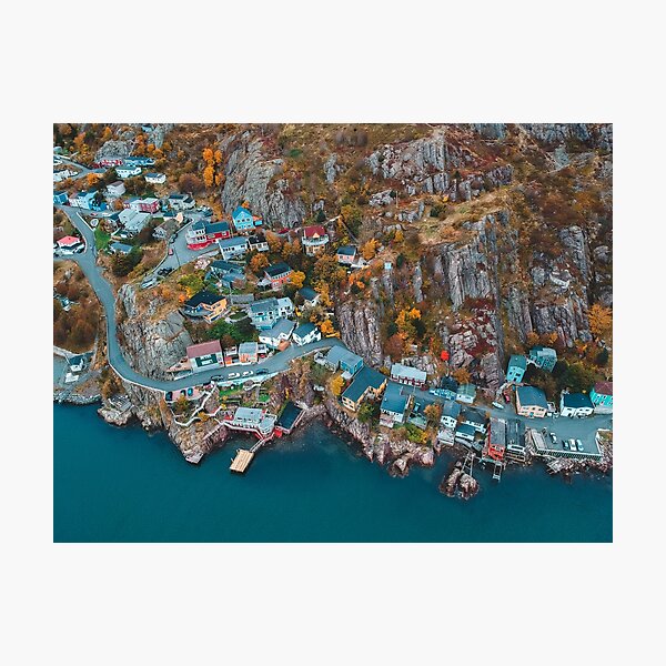 drone photo of houses on cliff Photographic Print