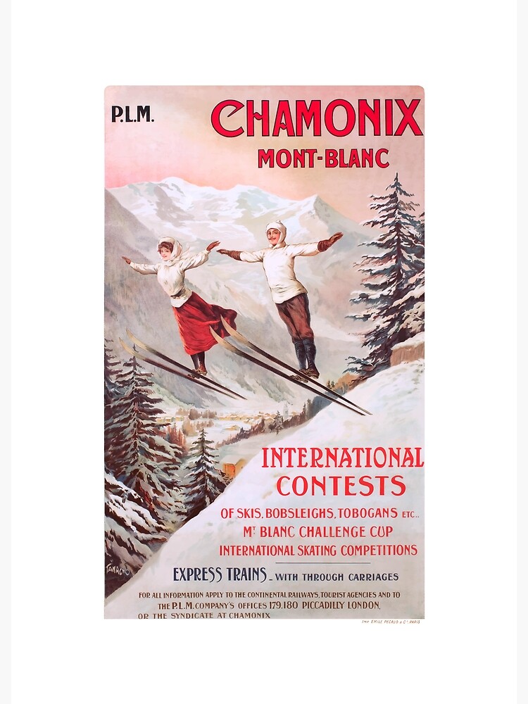 Disover 1910 France Chamonix Skiing PLM Travel Poster Premium Matte Vertical Poster