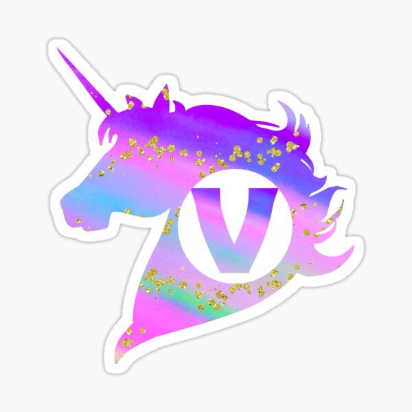 Unicorn Monogram Letter V Glossy Sticker