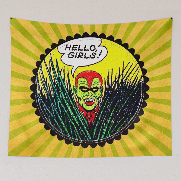 Item preview, Funny Comic Book Hello Girls! Retro Green Alien designed and sold by Art2Me.