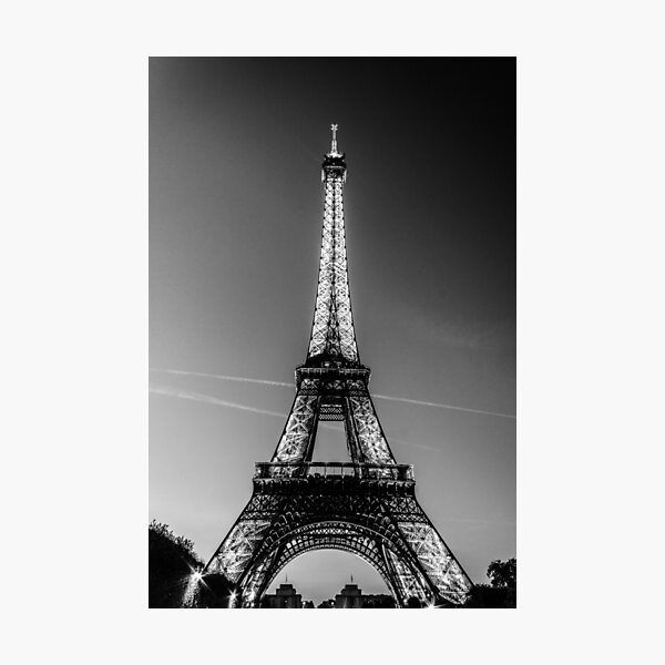 Eiffel Tower and sunset (Black and White) Photographic Print