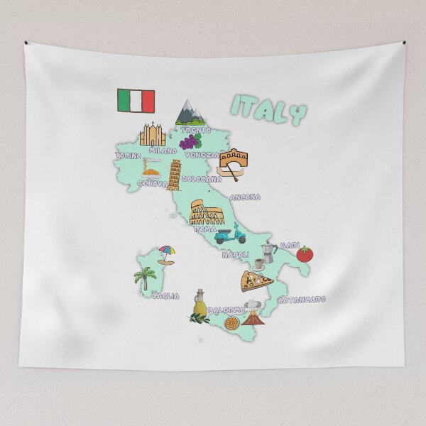 Item preview, Italy Map Landmarks tourist attractions cities flag  designed and sold by mashmosh.
