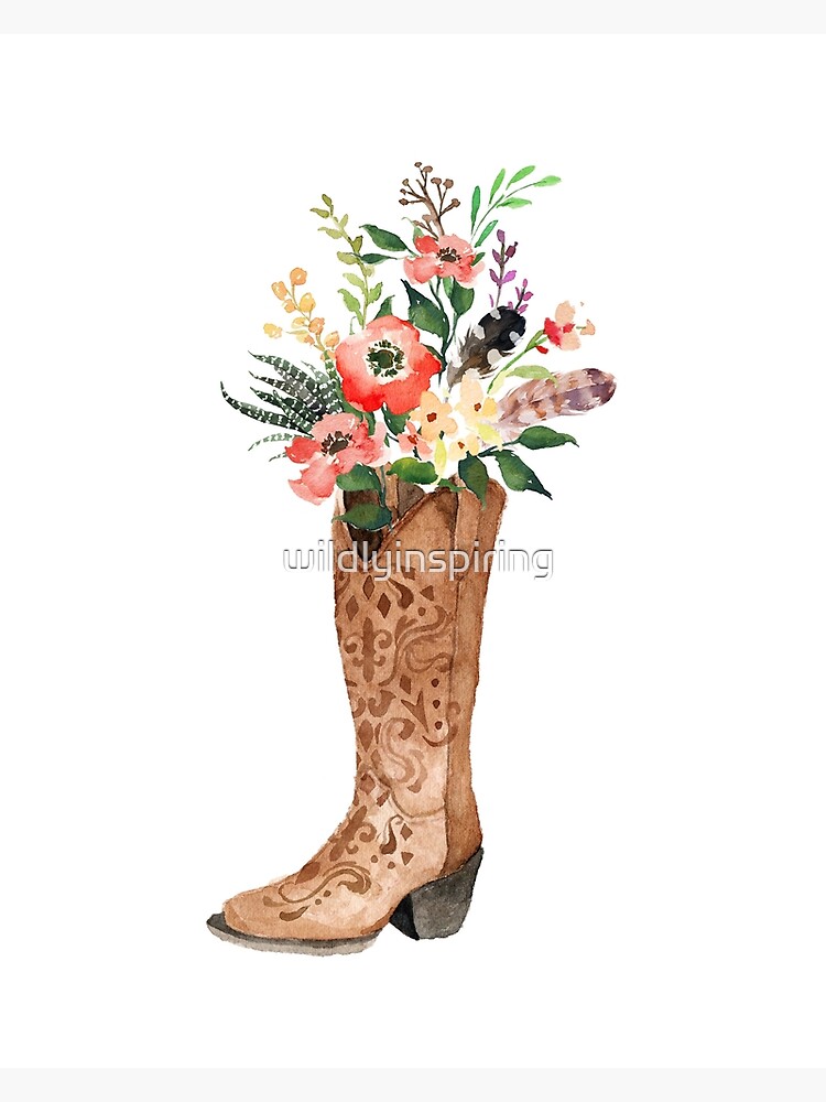 Watercolor Boho Cowboy Boots with 