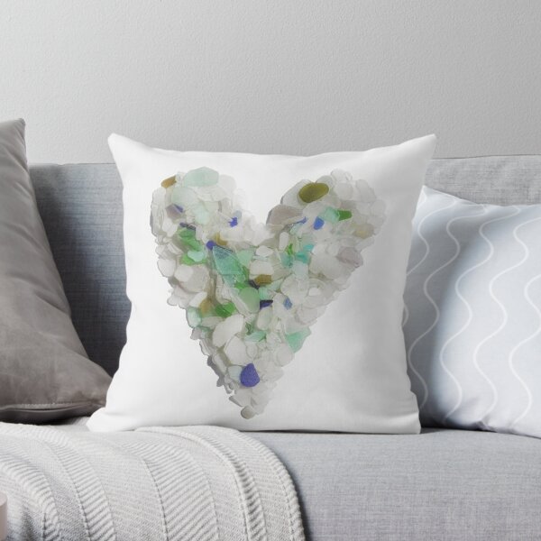 seaglass multi colored heart 2018 Throw Pillow