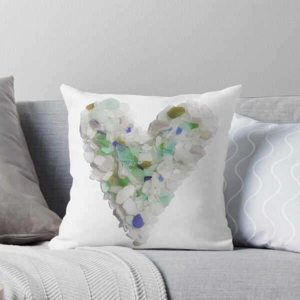 seaglass multi colored heart 2018 Throw Pillow