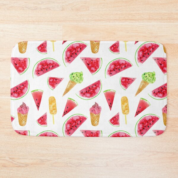 Watercolor watermelon slices and Ice-creams Bath Mat