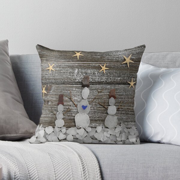 Sea Glass Snowmen 3 Throw Pillow