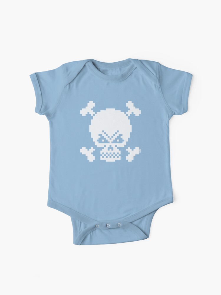 Skull And Crossbones Small (Pixel Art / Jolly Roger / White) Baby One-Piece  by MrFaulbaum