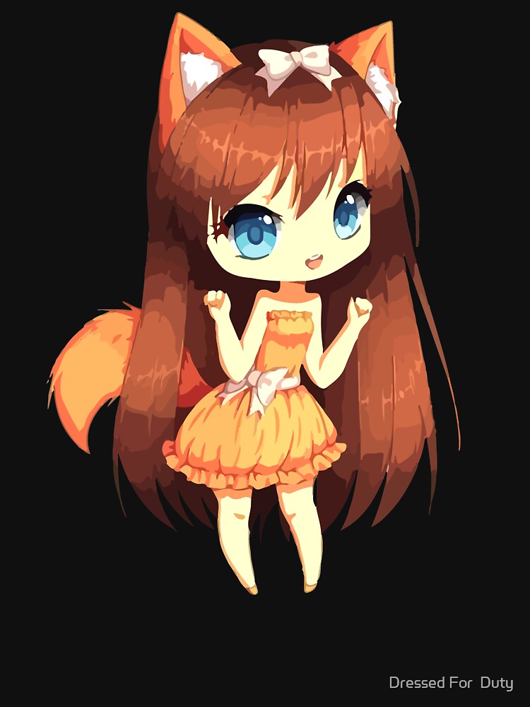 Cute Chibi style Kawaii Anime Girl with Fox Ears and Tails Digital