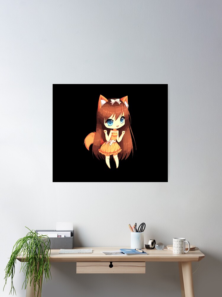 Cute Chibi style Kawaii Anime Girl with Fox Ears and Tails Digital