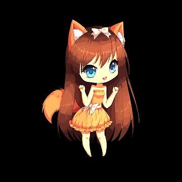 Cute Chibi style Kawaii Anime Girl with Fox Ears and Tails Digital