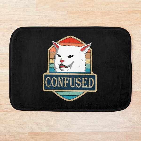 Confused Cat Meme Woman Yelling At Table Dinner Bath Mat By Mohamed91 Redbubble