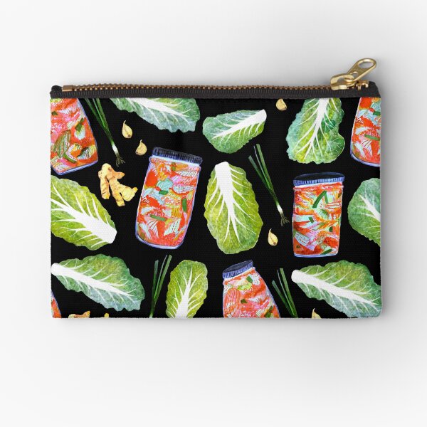 Kimchi Watercolor Ingredients Spicy Fermented Fun Pattern Black Zipper Pouch